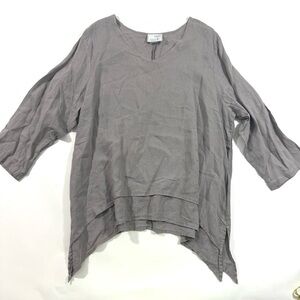La Fixsun Linen Asymmetrical Hem Shirt Grey Lagenlook